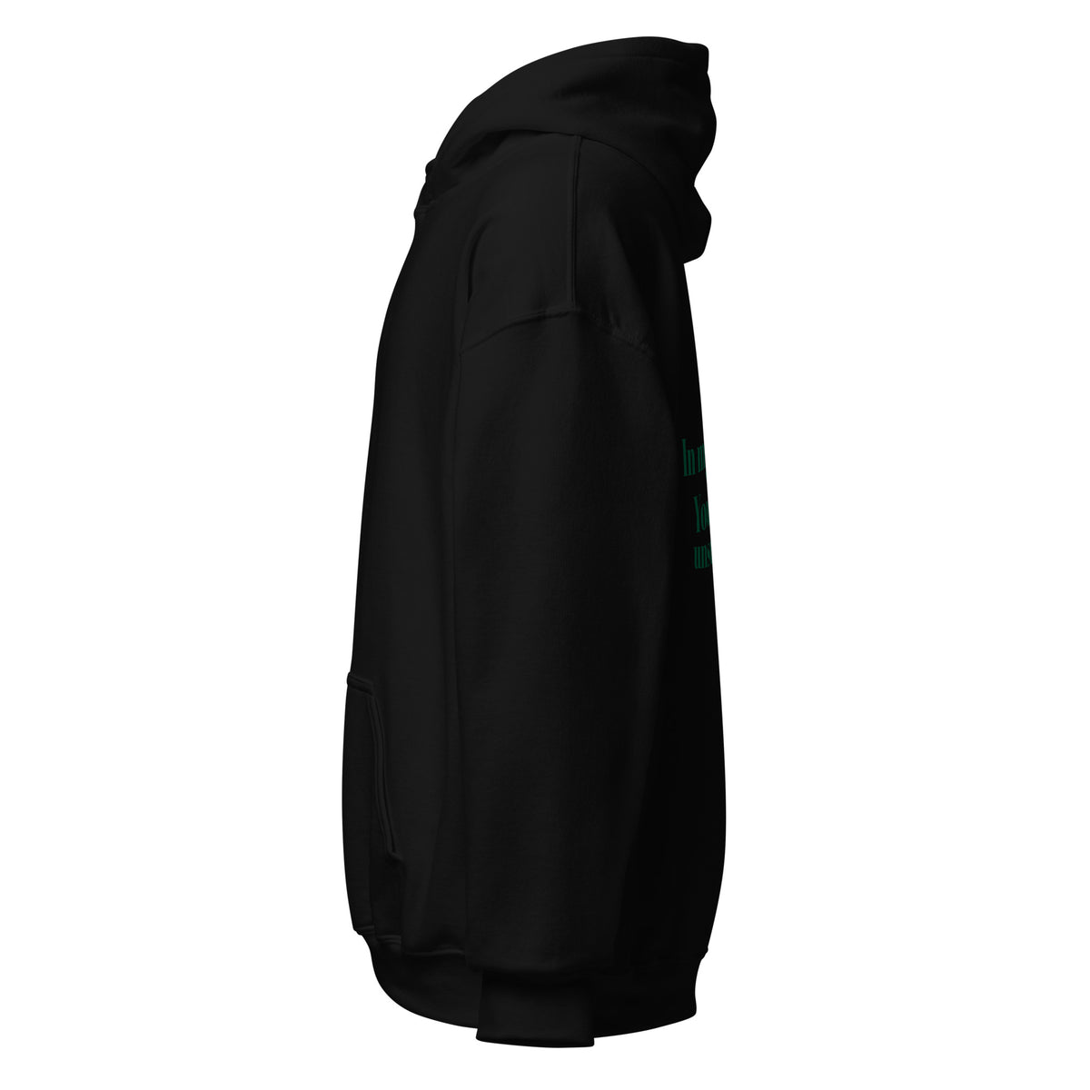 Svart unisex hoodie sedd från vänster sida